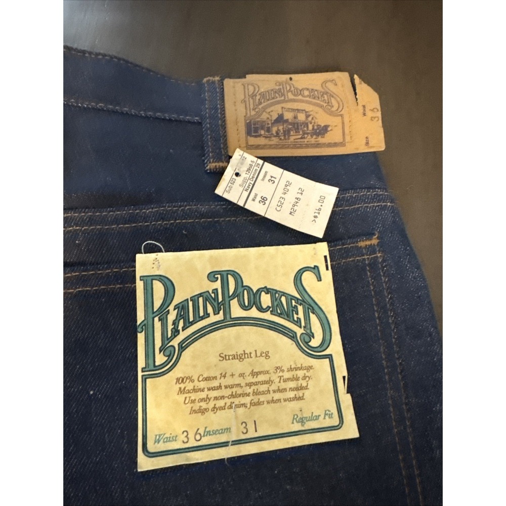 Vintage JC Penney Jean Men 36x31 Blue Plain Pockets Straight Denim Raw 1970's